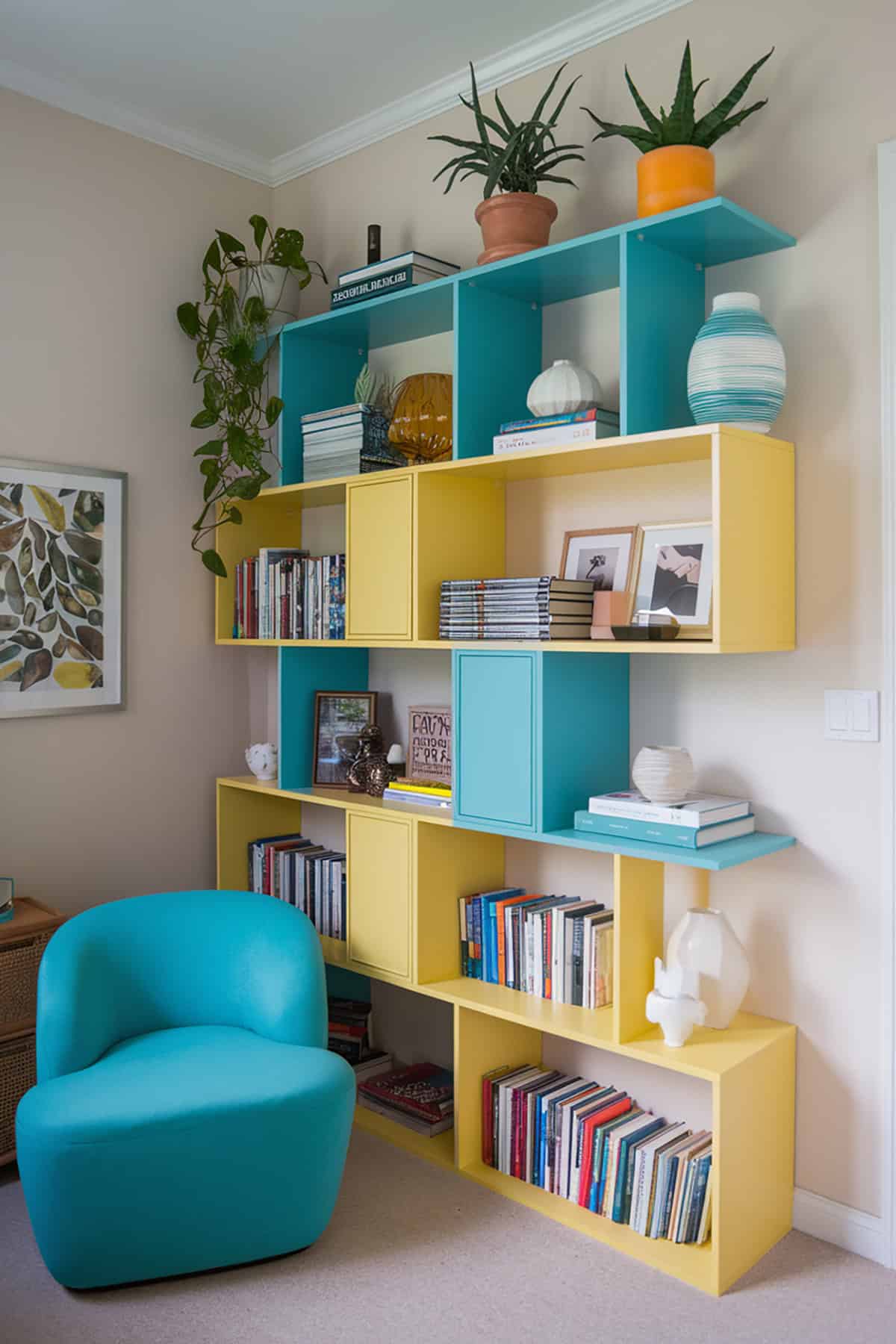 Modular Shelves in Turquoise and Lemon Yellow