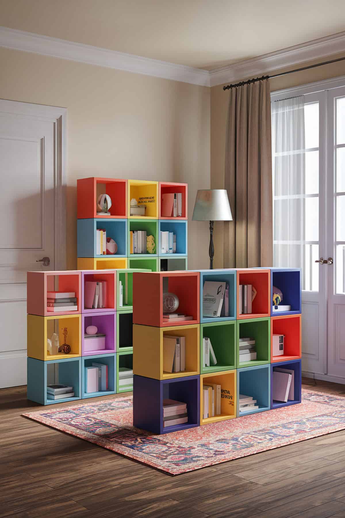 Multicolored Cube Shelves in Bold Primaries