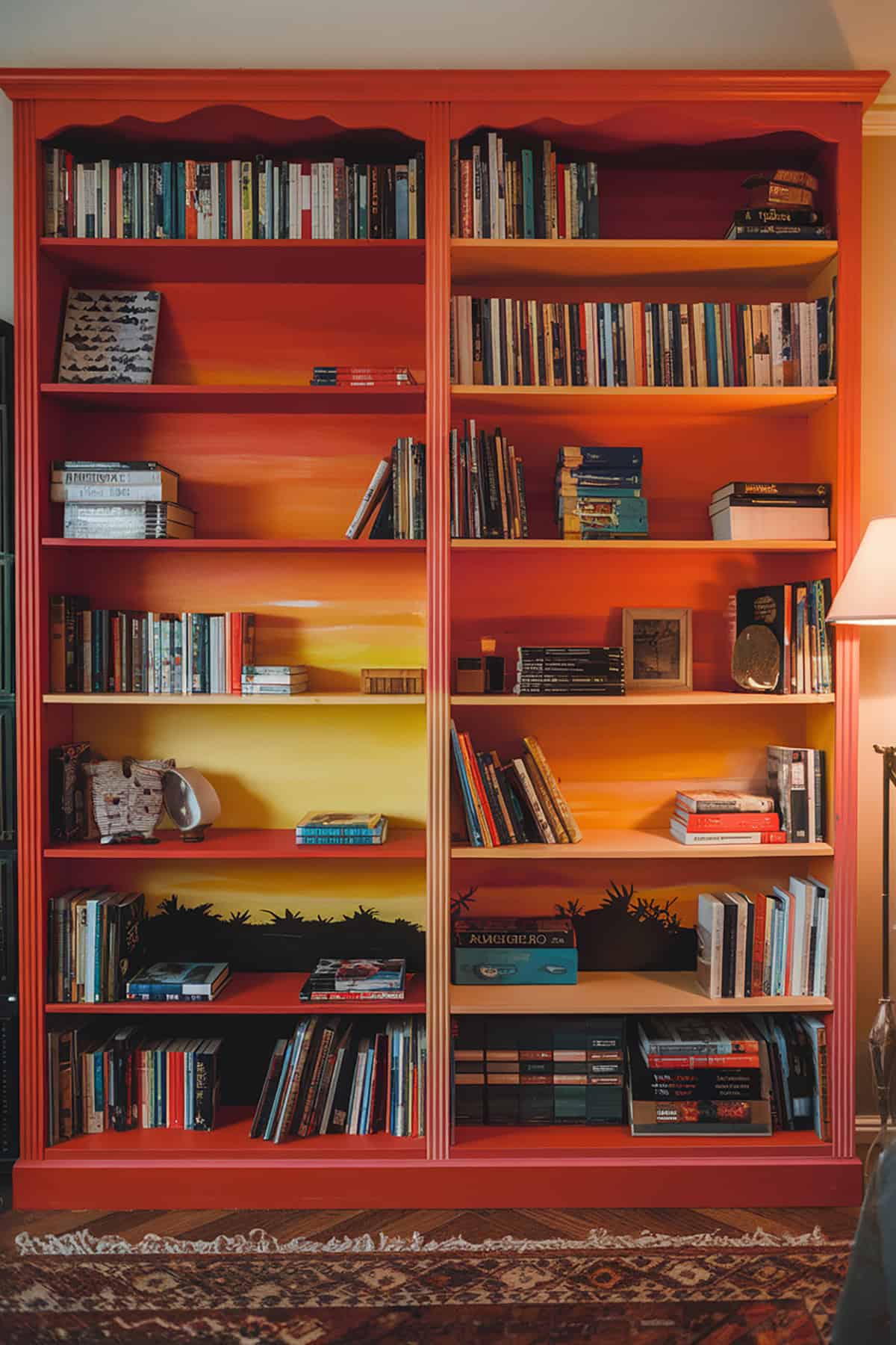 Mural Bookshelf in Sunset Colors