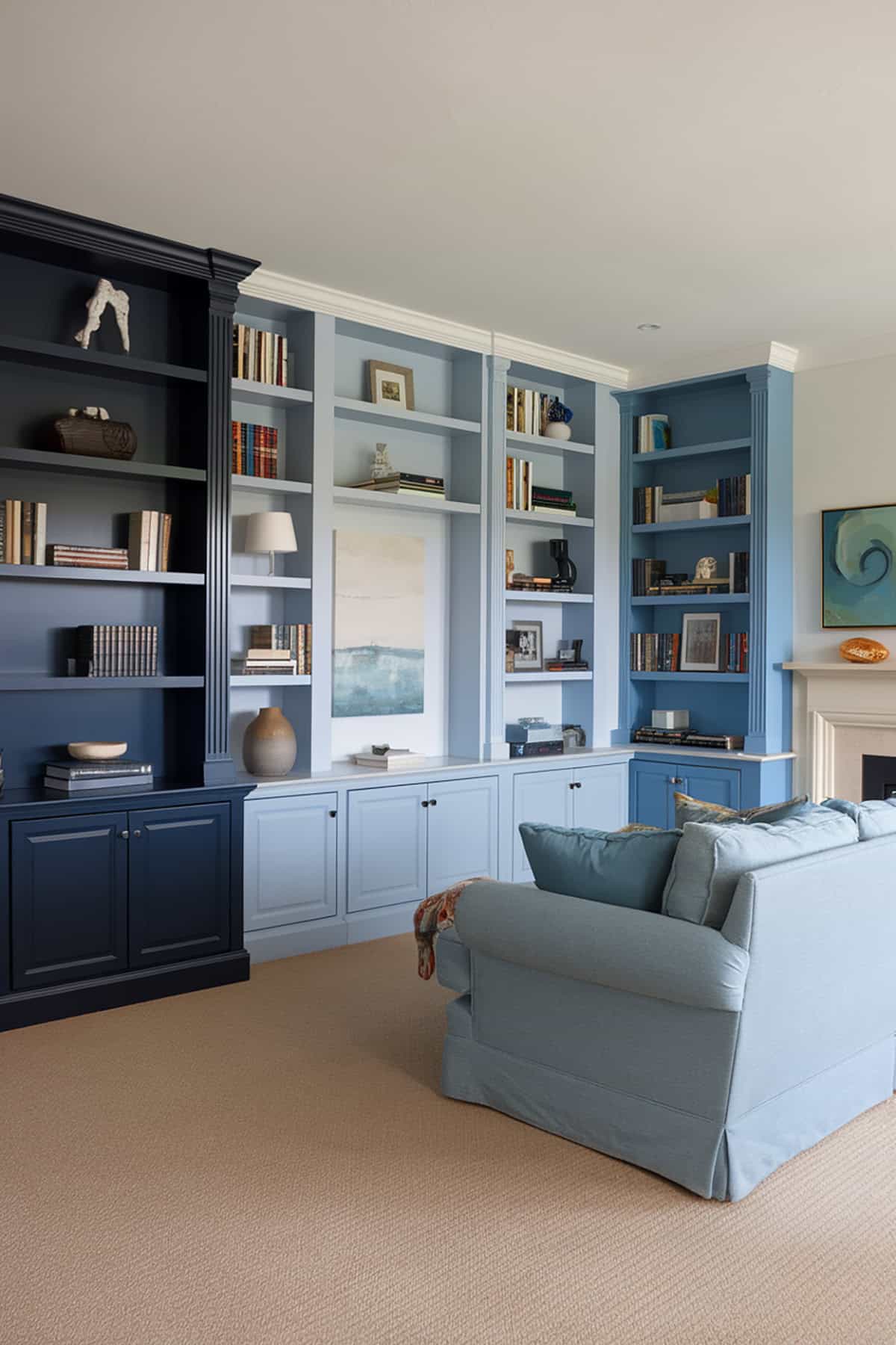 Ombre Painted Shelves in Blues