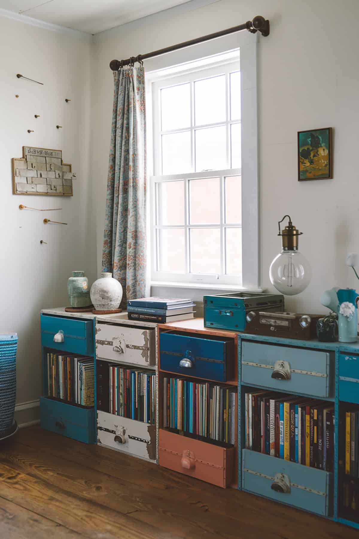 Repurposed Drawer Bookshelves