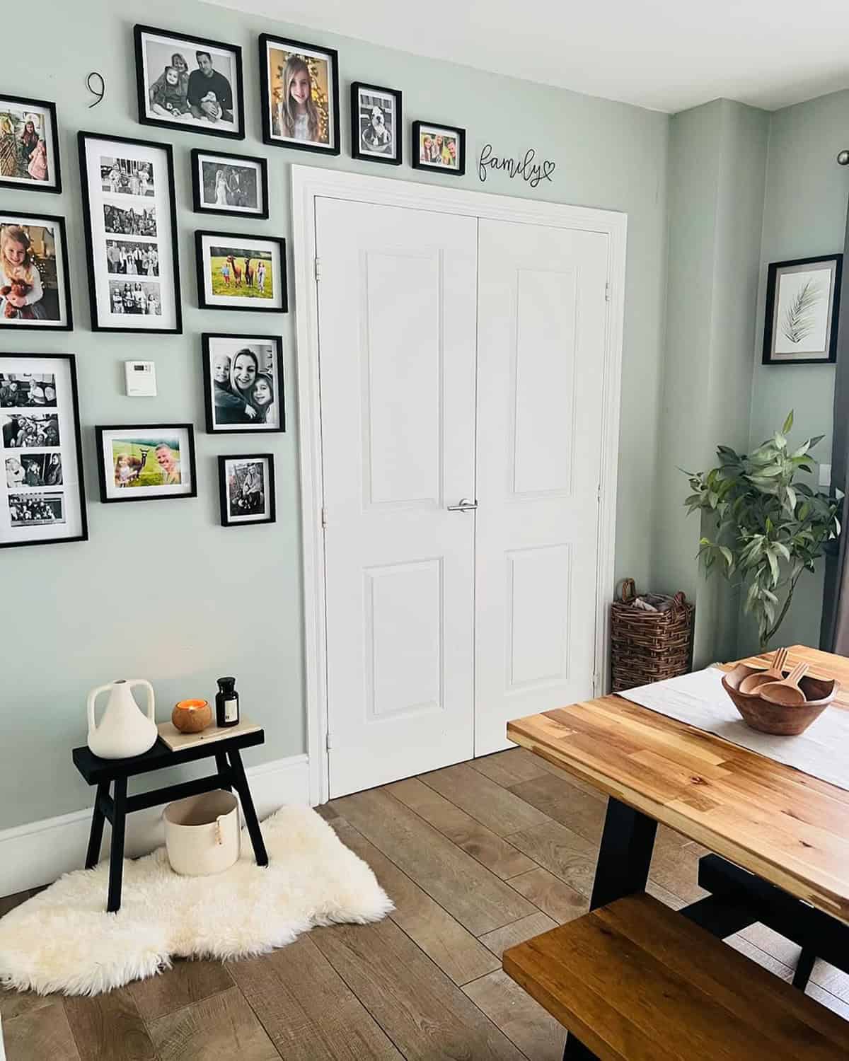 Black Frame Family Photo Wall with Sentimental Touches