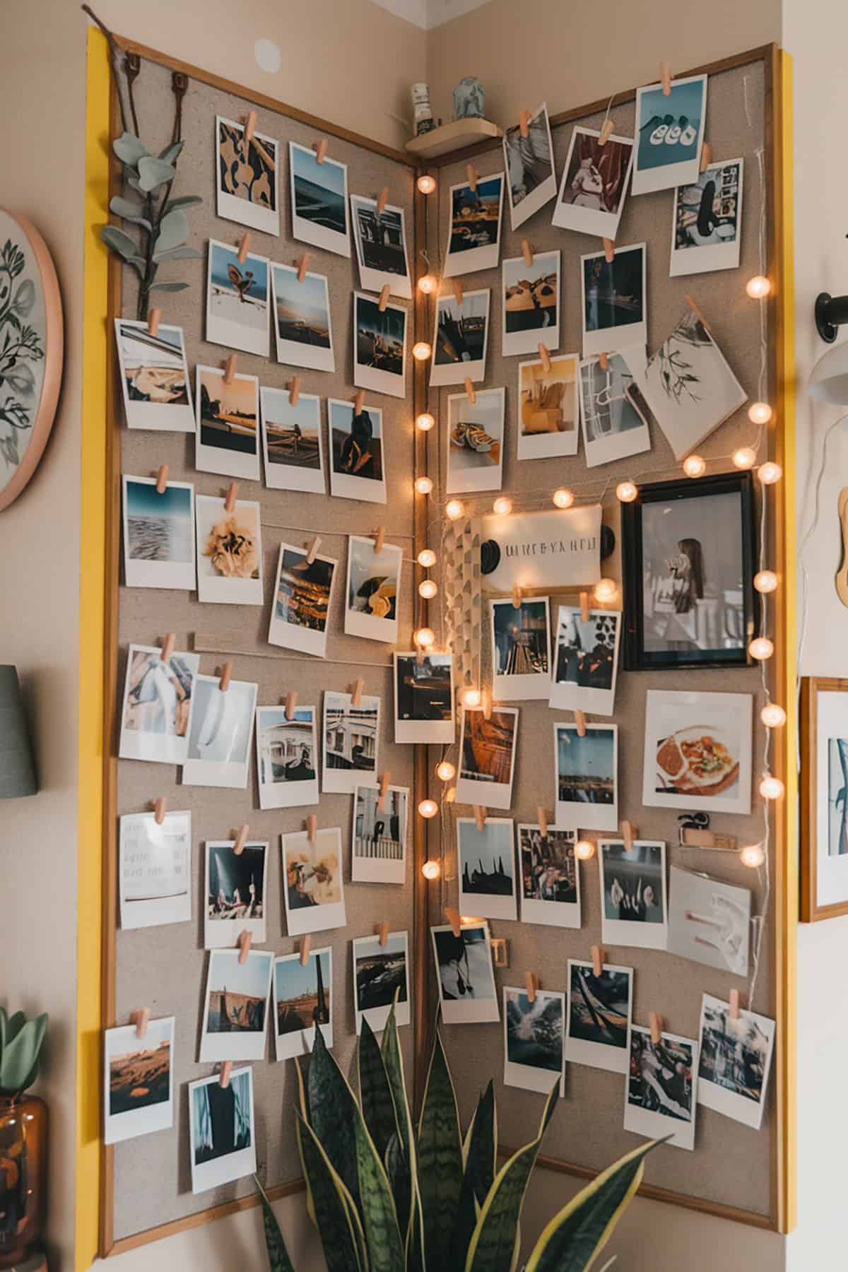 Corner Photo Wall Display with Polaroids