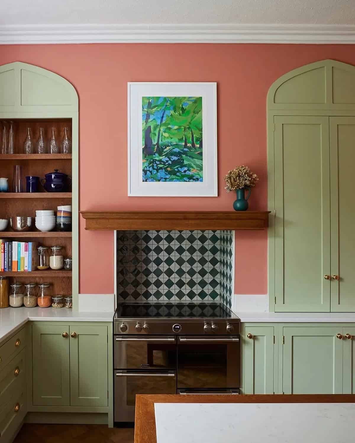 Earthy Coral & Sage Green Kitchen