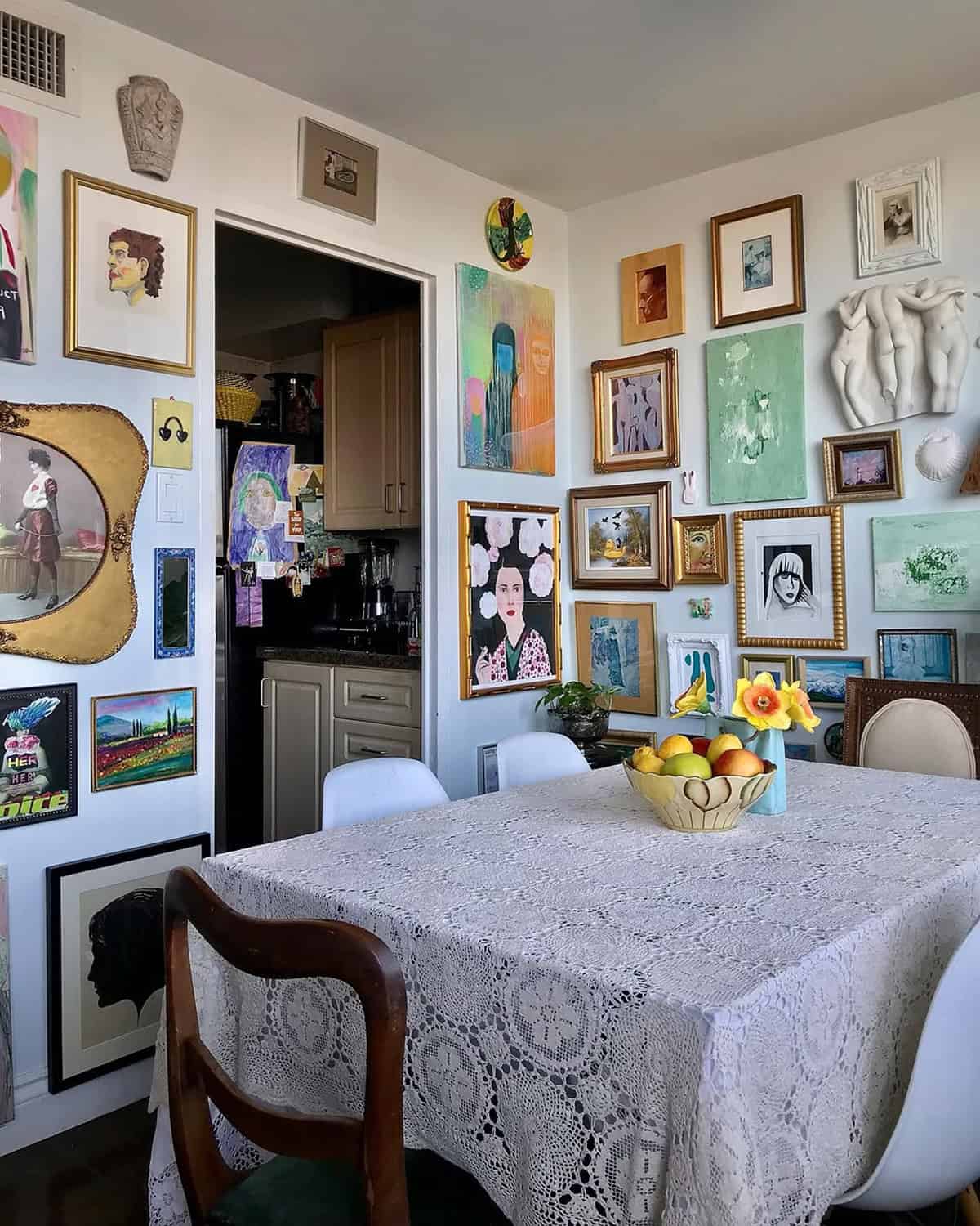 Eclectic Dining Room Photo Wall with Vintage Charm