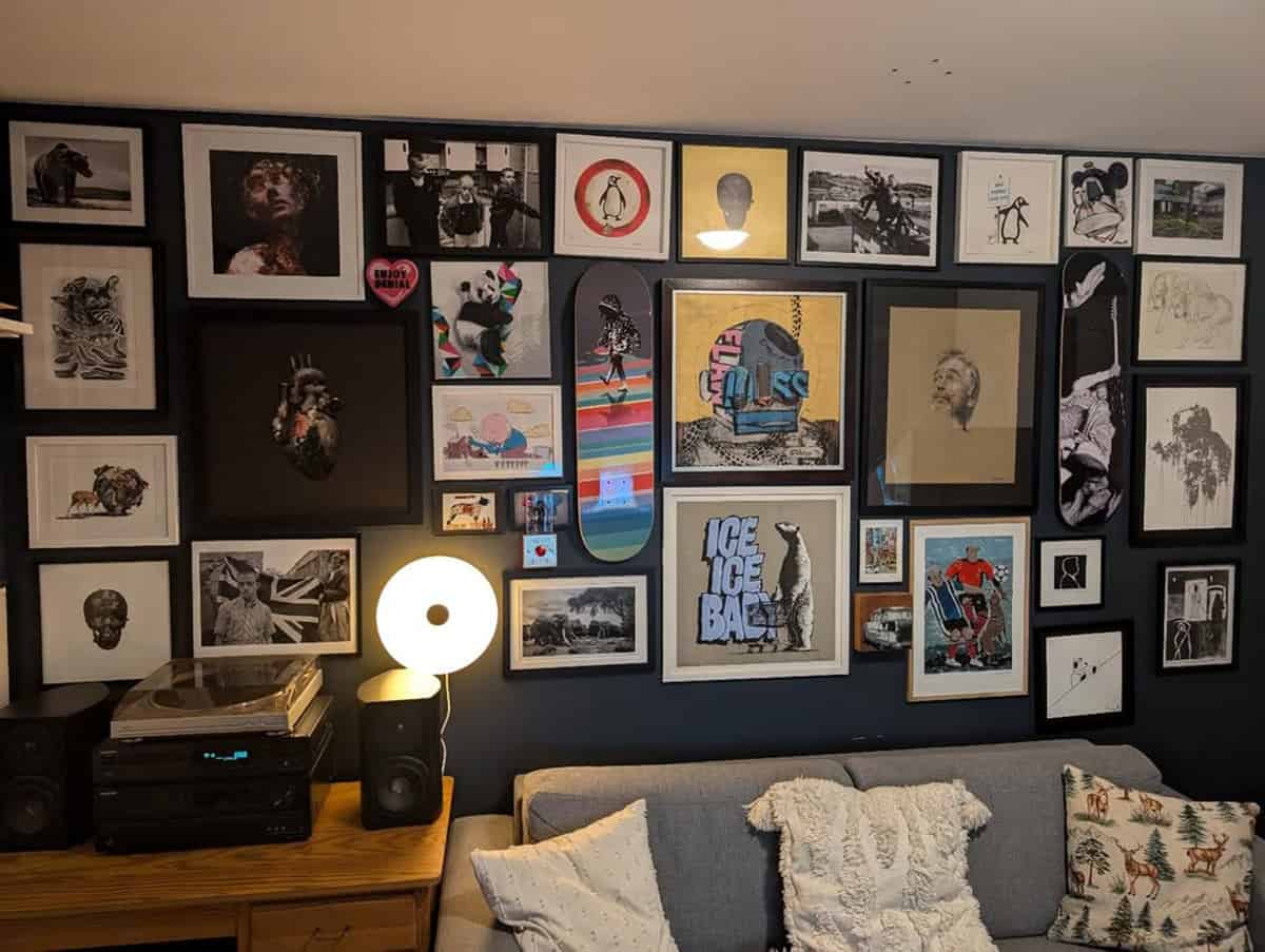 Eclectic Photo Wall with Dark Tones