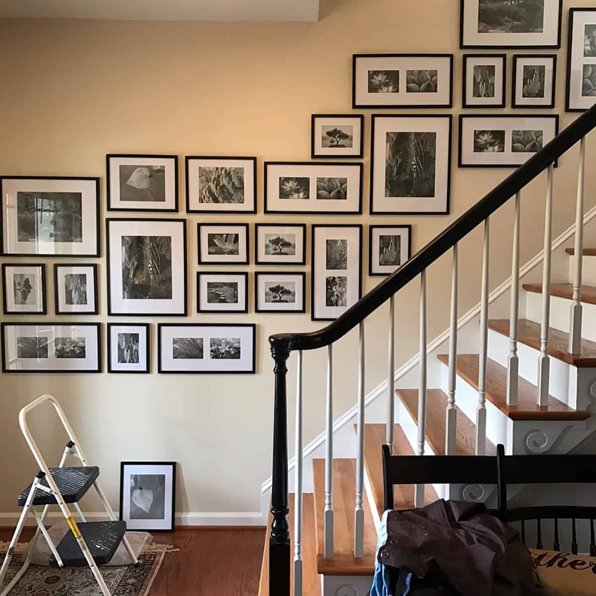 Elegant Staircase Photo Wall with Balanced Symmetry