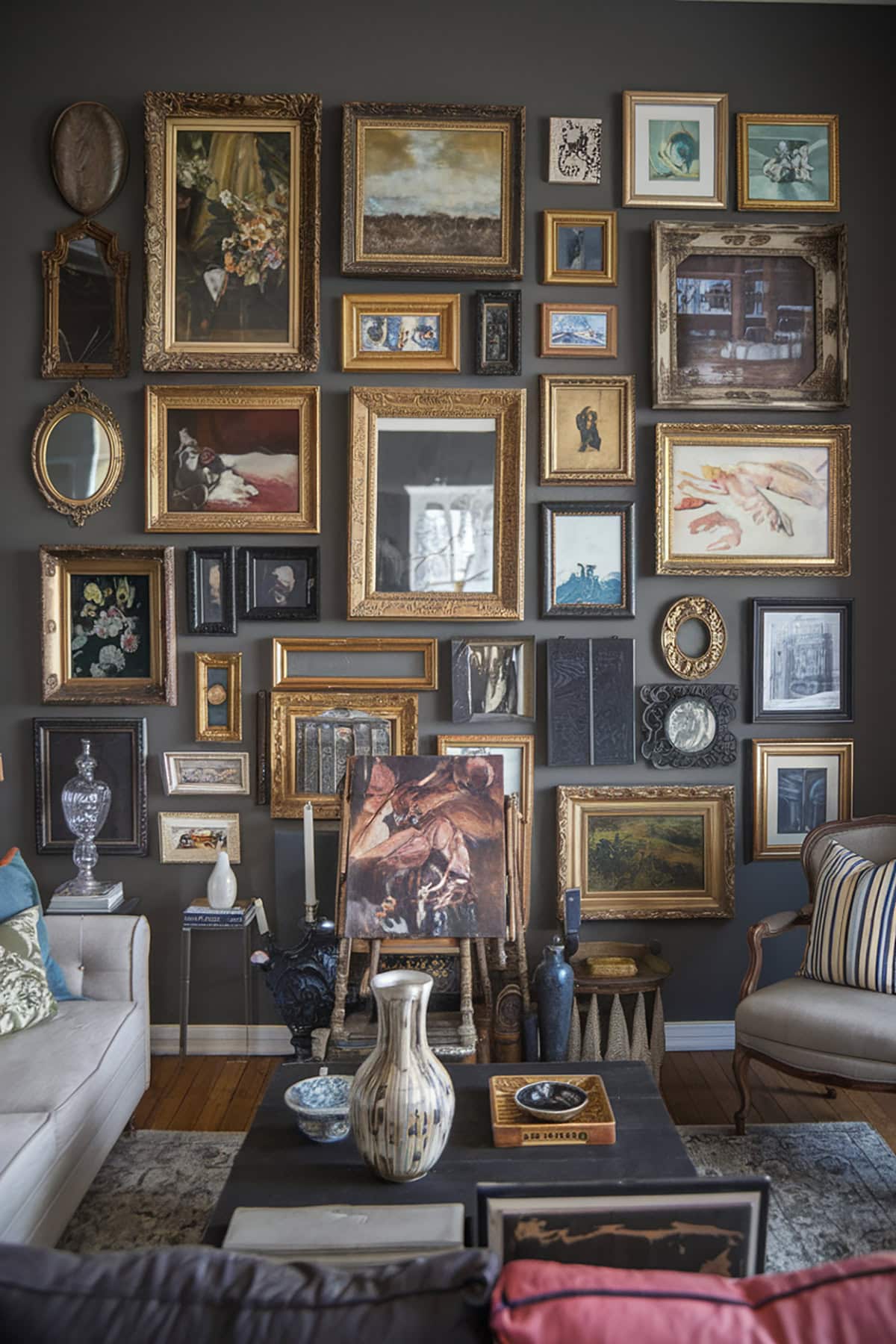 Floor to Ceiling Gallery Wall with Mixed Frames