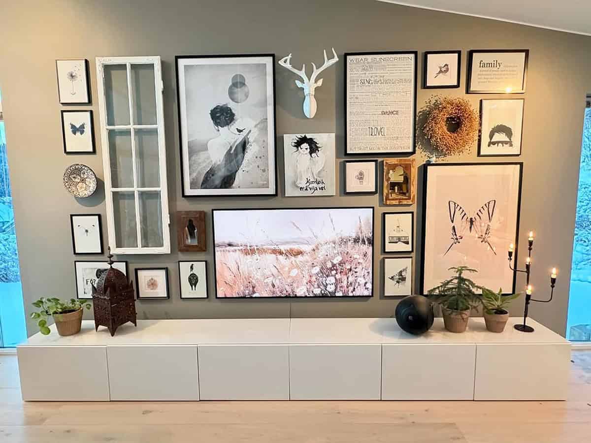 Modern Neutral Photo Wall with TV Integration