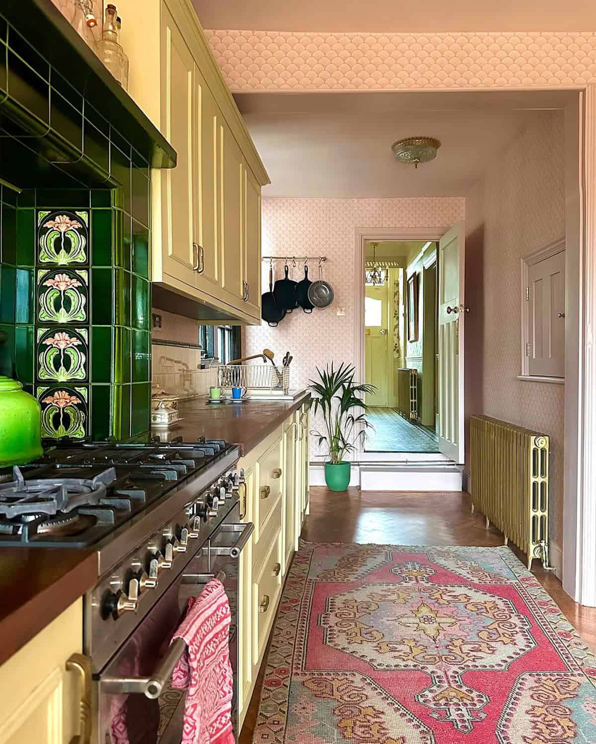 Soft Yellow & Deep Green Kitchen