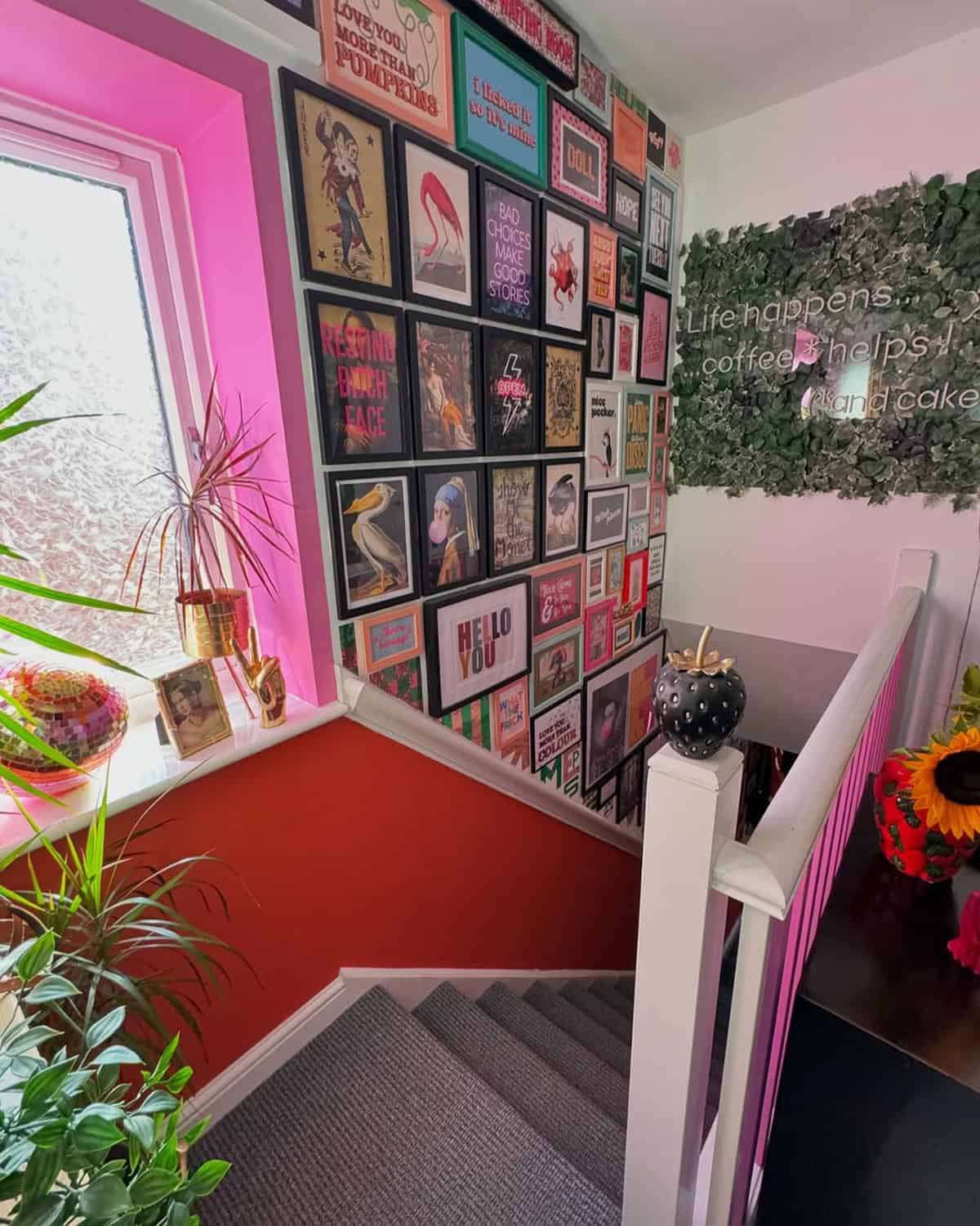 Staircase Photo Wall with Bold Colors