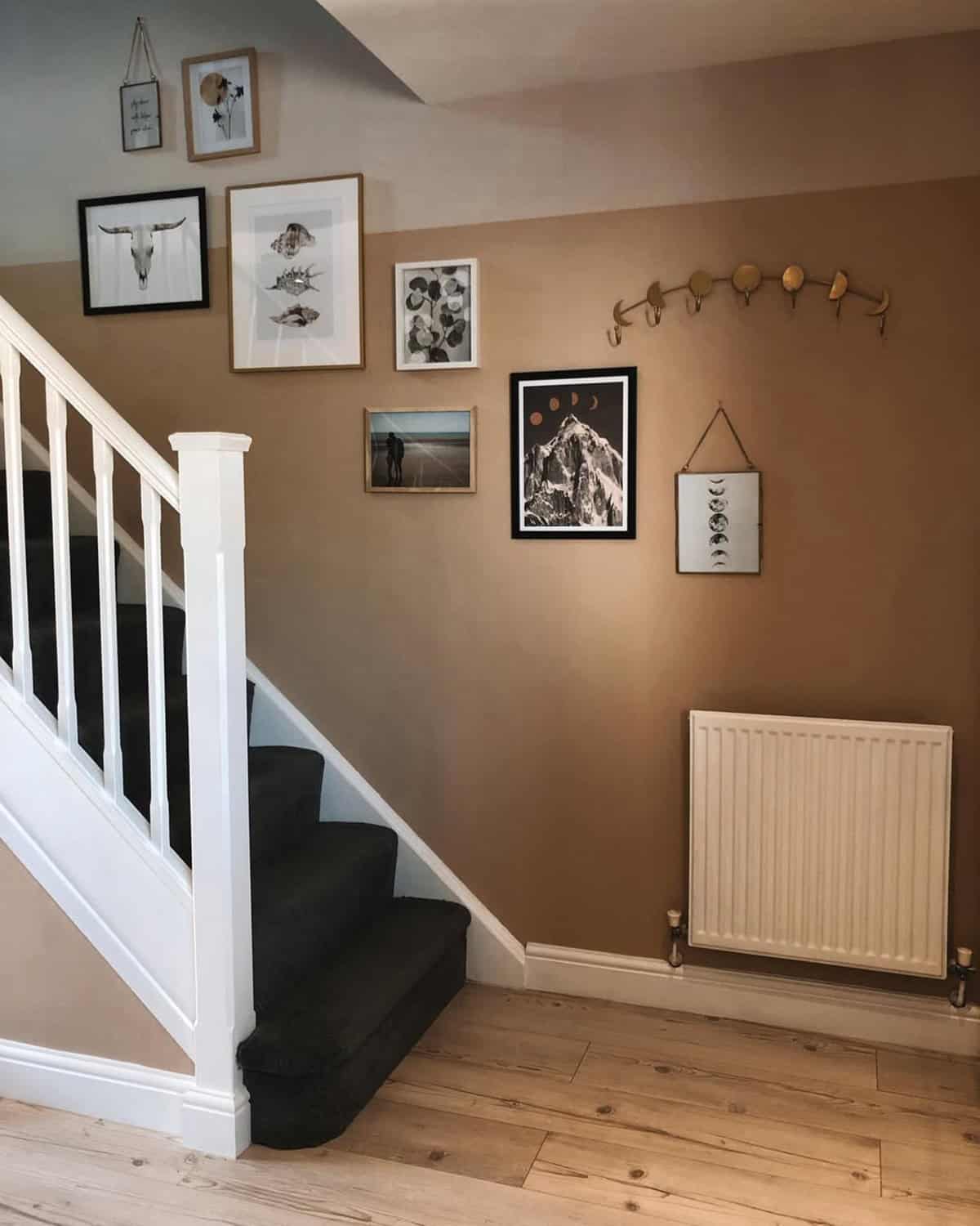 Staircase Photo Wall with Earthy Tones