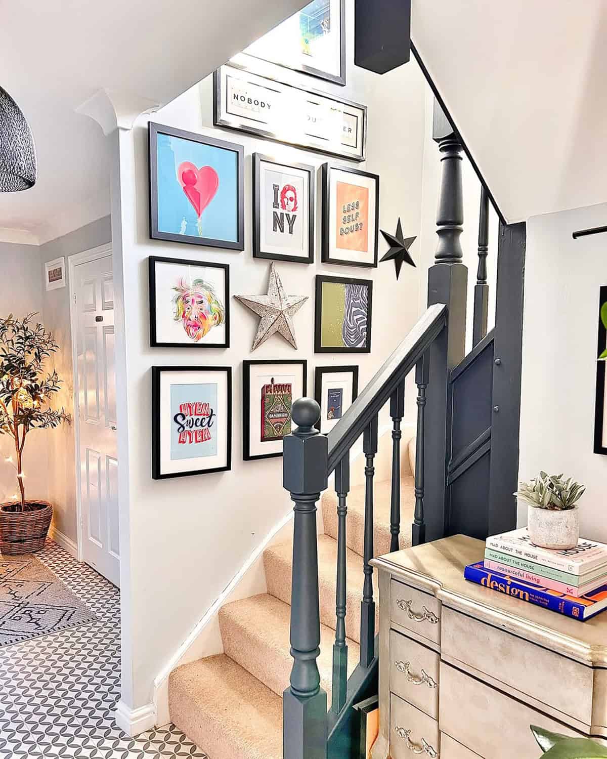 Staircase Photo Wall with Modern Pop Art