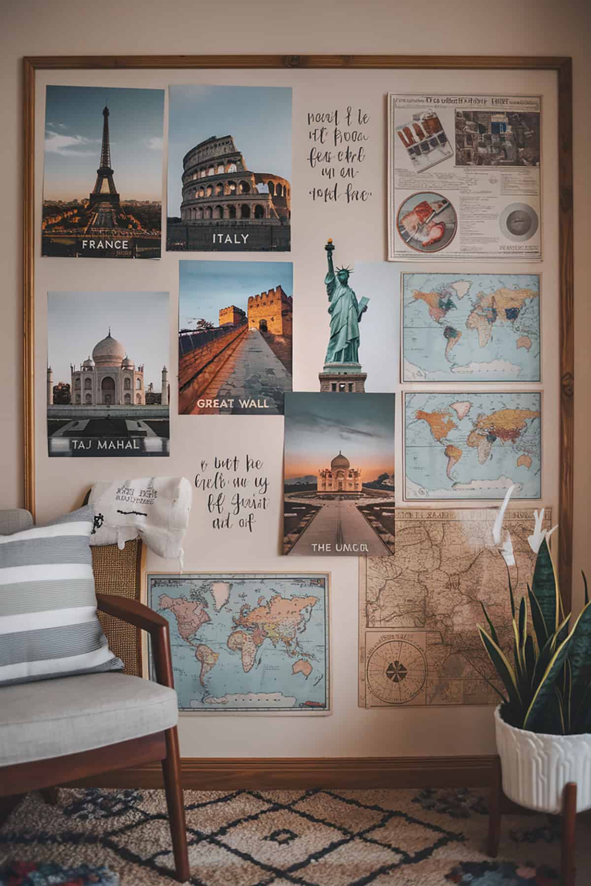 Travel Themed Photo Wall with Map Background